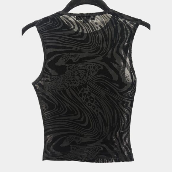 I.AM.GIA. Black Sheer Zip Zag Pattern Club Rave Tank Top Shirt Women's Size XS - Picture 6 of 8
